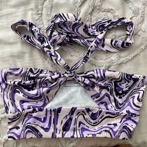 adika cut out halter top with abstract purple design